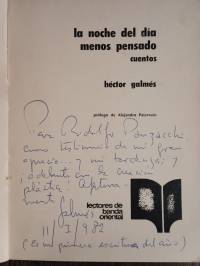 Dedicatoria en libro de cuentos "La noche del día menos pensado"
