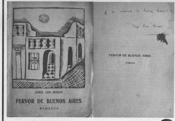 Dedicatoria de Jorge Luis Borges de su libro Ferbor de Buenos Aires a Luisa Luisi
